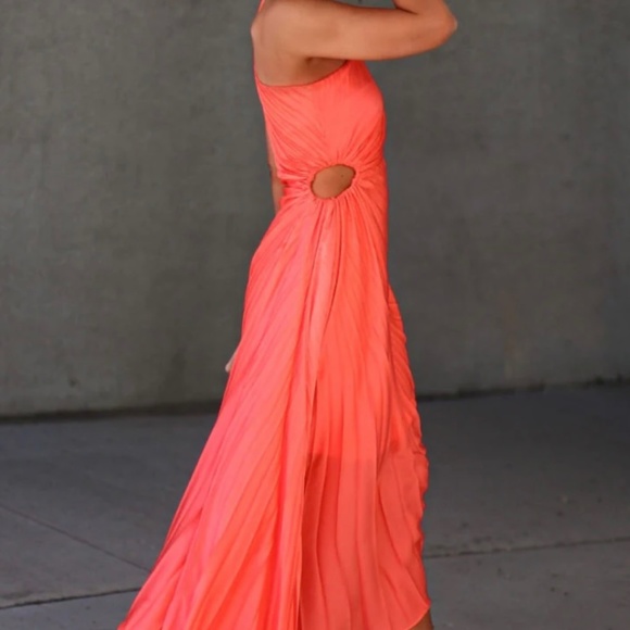 Vici Dresses & Skirts - DESIREE PLEATED ONE SHOULDER CUTOUT ASYMMETRICAL MAXI DRESS - TANGERINE